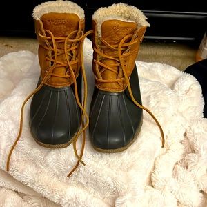 Sperry Women's Black & Brown Winter Duck Boots with Shearling Cuff